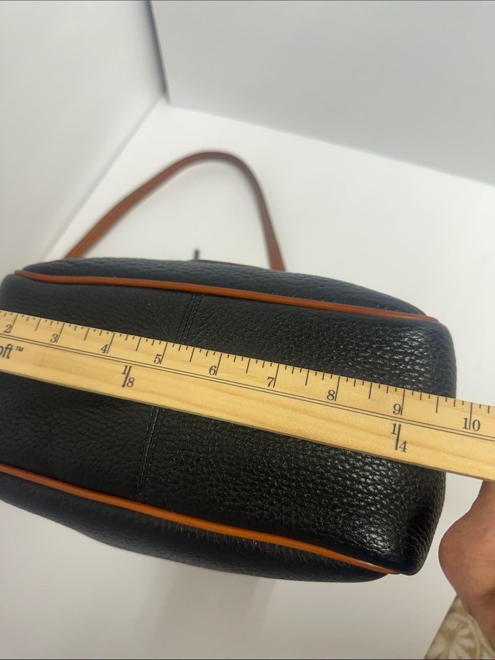 Dooney & Bourke Black Pebbled Leather Drawstring Bucket Bag with Tan Trim - Picture 7 of 13